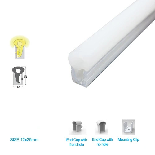 Flex Silicone LED Light Channel Dome Top 270° Side Emitting 12*25mm